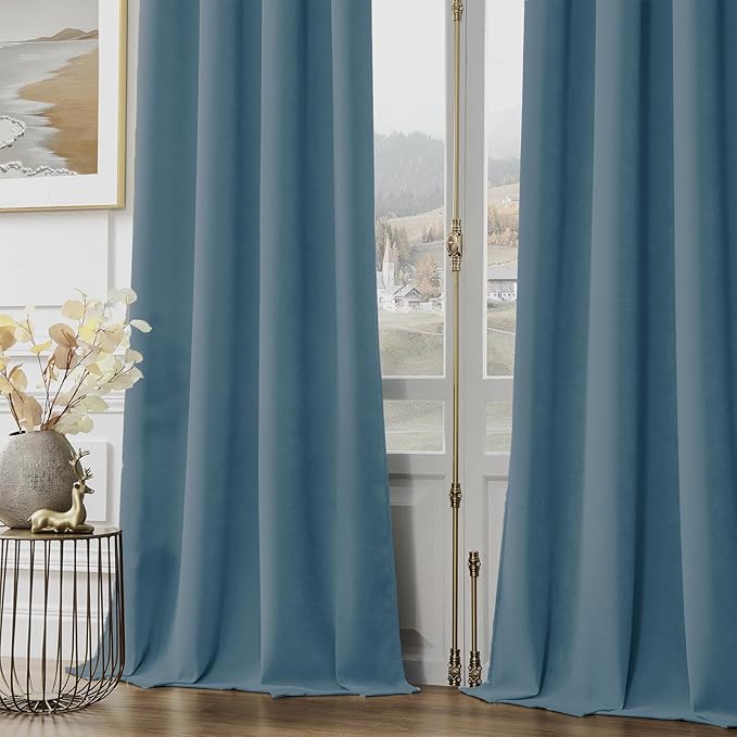 Joydeco Greyish Blue Velvet Curtains 72 Inches 2 Panels, Luxury Thermal Insulated Soft Curtains for Bedroom & Living Room, Room Darkening Velvet Drapes, Rod Pocket (52W x 72L)