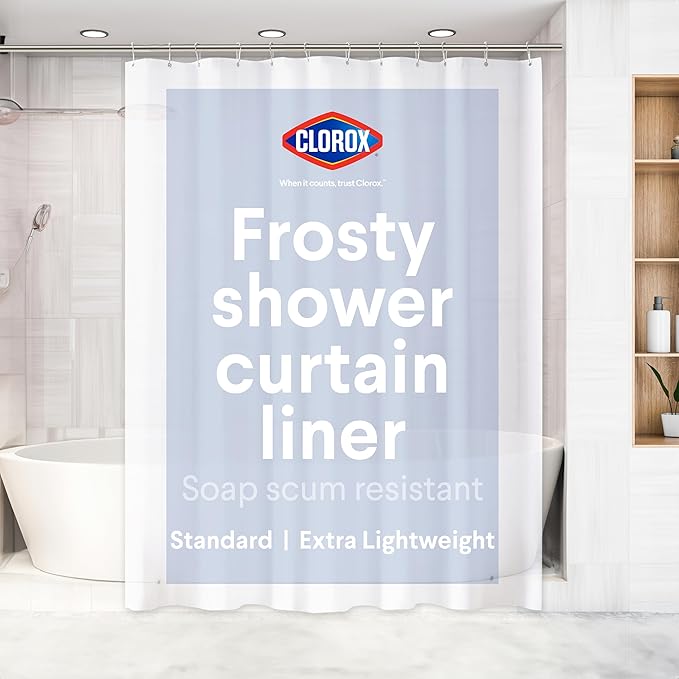 CLOROX Shower Curtain Liner, Premium Lightweight Flexible Waterproof 3g PEVA for Bathroom with Weighted Magnets, Standard Size 70" x 72", Frosty 1 Pack