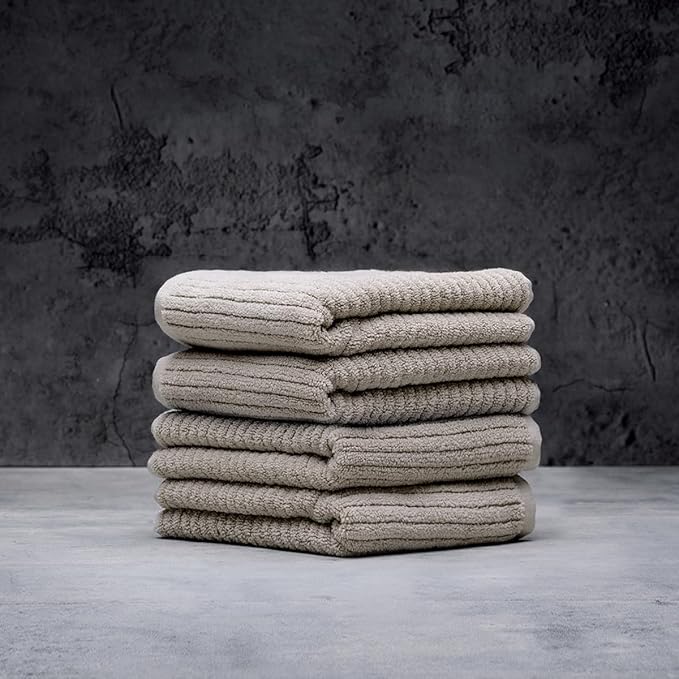 LUXOME Luxury Performance 4-Piece Hand Towel Set | Patented Quick-Dry Tech | Ultra Soft | 16" W x 30" L | Oyster (Tan)