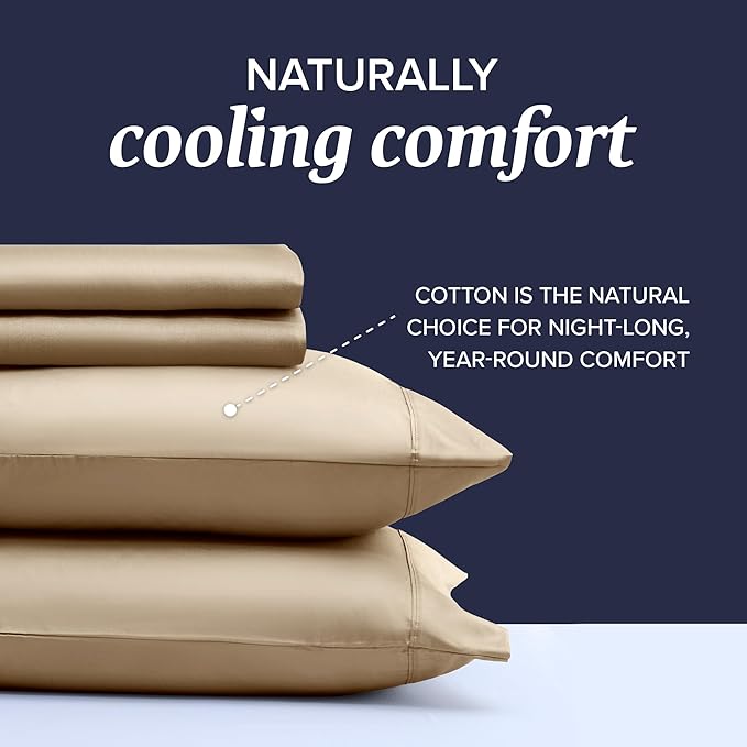 Beckham Hotel Collection Queen Sheet Set 100% Cotton, 500TC Luxury Sateen Bedding, 16” Deep Pocket, Moisture-Wicking, 4-Piece, Sand
