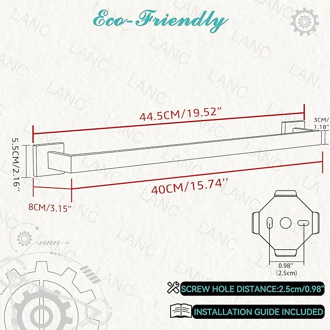 LANC 16-Inche Hand Towel Bars for Bathroom Wall Mounted, Total-18 Brushed Nickel Bath Towel Racks Stainless Steel Towel Rods for Toilet Kitchen Towel Holder Towel Hanger, A8804BN-4P1
