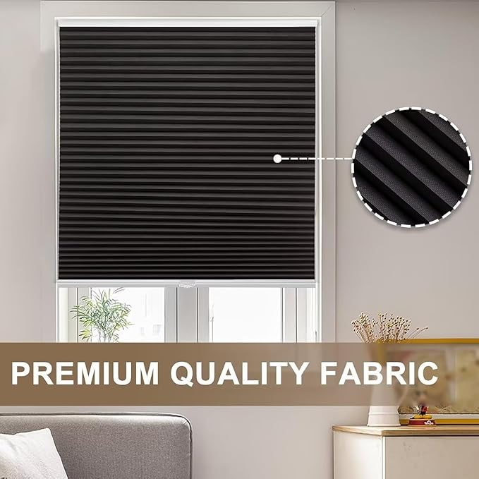 MYshade 1.5-Inch Cellular Cordless Blackout Shades,Thermal Insulating Noise Reducing Waterproof Blinds,Honeycomb Window Treatments for Indoor Light Control (Black-32 W x 64" H)