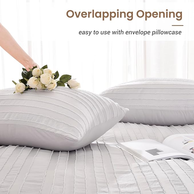 NEXHOME PRO California King Duvet Cover, Light Grey 3 Pieces Boho Tufted Duvet Cover Set, Soft and Lightweight Microfiber Comforter Cover Set (Light Grey Cal King, 104 x 98)-No Comforter