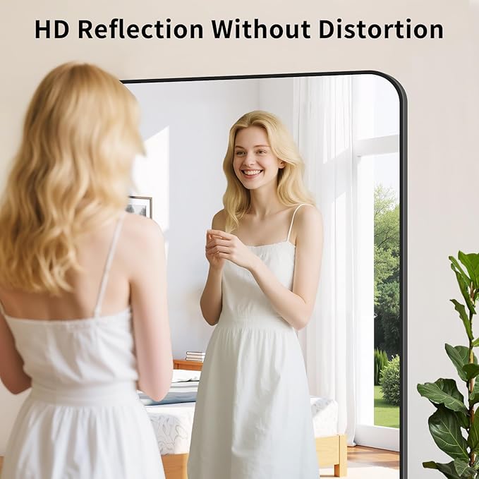 Koonmi Black Framed Bathroom Mirror - 36x55 Inch Shatterproof Tempered Glass Vanity Mirror for Bathroom Sink, Wall Mounted with Matte Aluminum Alloy Frame, No Distortion, Modern Decor