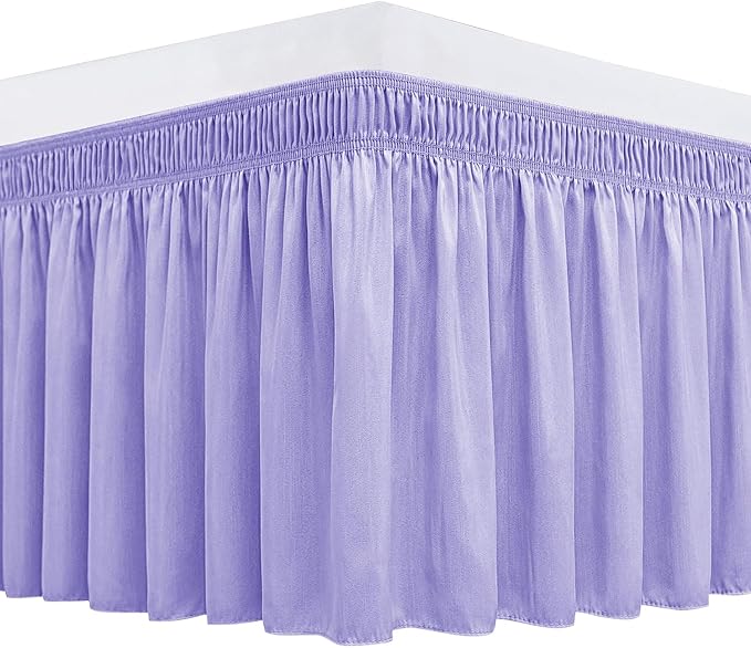 Biscaynebay Wrap Around Bed Skirts for Queen Size Beds 18" Drop, Lavender Adjustable Elastic Dust Ruffles Easy Fit Wrinkle Resistant Silky Luxurious Fabric Machine Washable