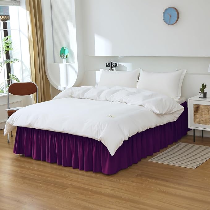 MEILA Full Bed Skirt, Wrap Around Ruffle Bed Skit for Full Beds with 24 inch Drop, Elastic Dust Ruffles Easy Fit Wrinkle & Fade Resistant, Purple