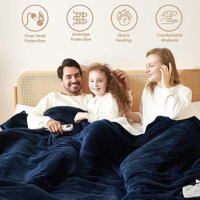 EHEYCIGA Heated Electric Blanket King Size - 9 Heating Levels, 10 Hours Auto Off, Soft Cozy Sherpa Washable Dual Control With Fast Heating, 90 x 100 Inches