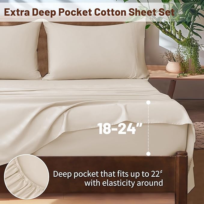 Extra Deep Pocket California King Sheets 18-24 Inch 1000 Thread Count 100% Egyptian Cotton Sateen Weave Soft Breathable 4 Pieces（California King,Linen）