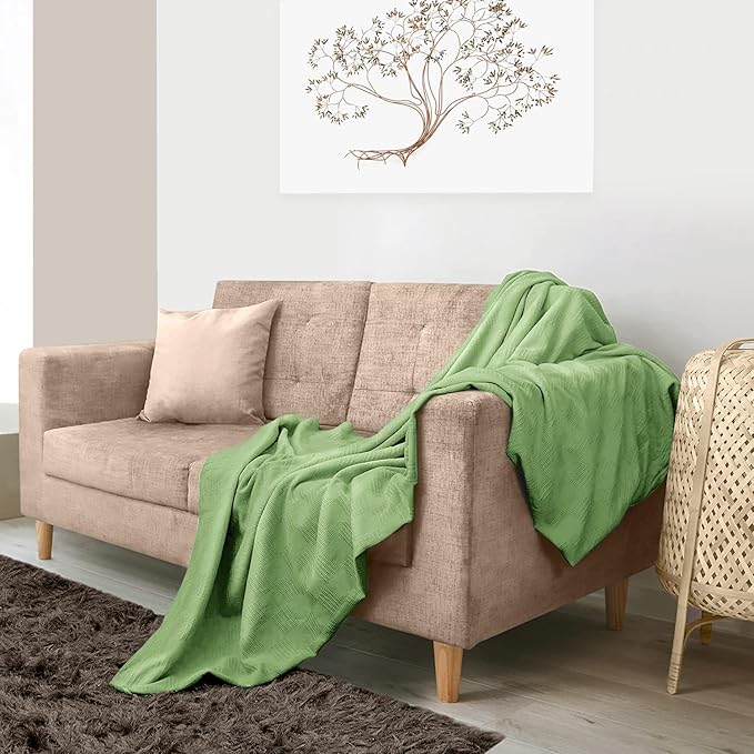 Avalon Bedding 100% Cotton Blankets King Size Thermal Blanket (108"x90") - Perfect Cotton Blanket King Size for Layering Bed in Any Season - Cotton Blankets for Bed (Green)