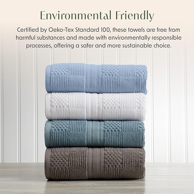 Springtree Home 100% Cotton Bath Towel Set of 4 | Blue Towels | Geometric Textured Design | Absorbent & Quick-Dry | 4 Bath Towels | Oeko-TEX® Standard 100 Cotton | Myla Collection - Blue Cashmere