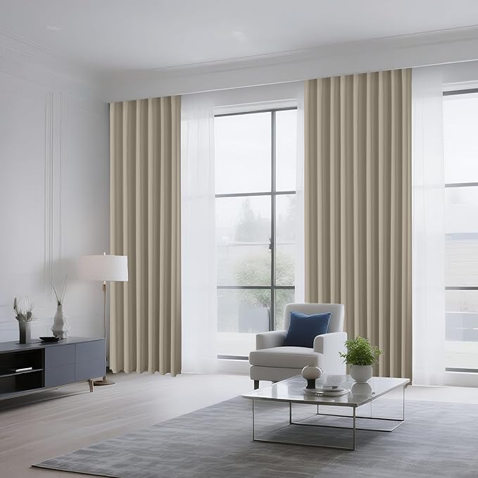 CUCRAF Light Beige Blackout Curtains 54 inch Length 2 Panels Set, Rod Pocket Room Darkening Drapes for Bedroom Living Room, Insulated Thermal Light Blocking Window Curtain (W52 x L54 Inch)