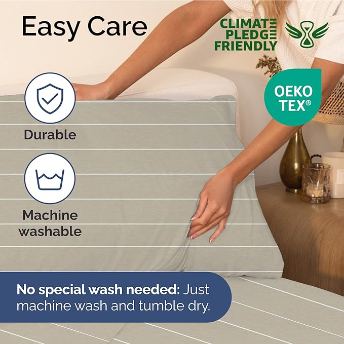 Hotel Luxury Durable Bed Sheets - Full Size 4 Piece Sheet Set - Extra Soft, Breathable & Cooling - Deep Pockets, Easy-Fit & Wrinkle-Free - Beige Stripes Oeko-Tex