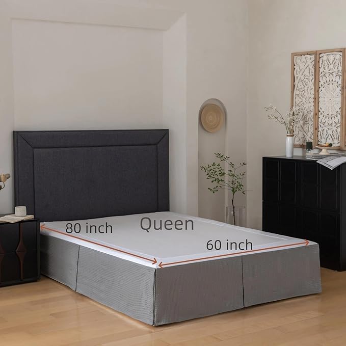 Queen Bed Skirt, Wrap Around Bed Skirt with Pleated Corner, 16 Inch Drop Pleated Waffle Weave Bedskirts, Anti-Slip, Microfiber, Grey, 16'' Queen