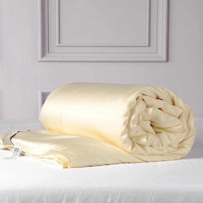 CUDDLE DREAMS Silk Filled Comforter for All Season, Detachable Tencel Duvet Cover for Easy Care, Naturally Breathable (Ivory, Queen)