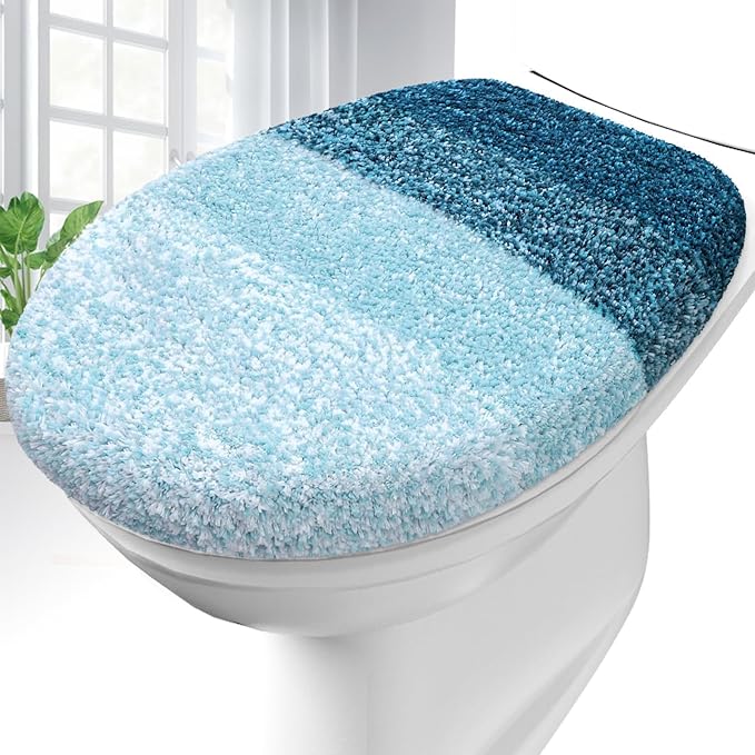 OLANLY Soft Microfiber Bathroom Toilet Lid Cover, Machine Washable Covers, 17.5x15, Stays in Place Rubber Backing, Fits Most Round, Elongated and Oblong Lids, Accessories Decor, Peacock Blue