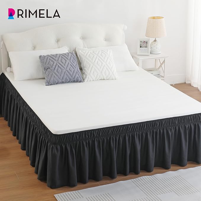 RIMELA Black Bed Skirt Full Size 18 Inch Drop, Elastic Bed Skirting for Bed Base and Frame, Bedding Dust Ruffle Easy to Install, Lightweight Wrap Around Adjustable Bedskirt