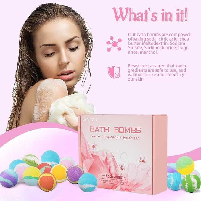 2.5 OZ Large Handmade Bath Bombs for Women Adults Kids, 12 Pcs XL Organic Natural bathbombs for Dry Skin Moisturizing, Relaxing Aromatherapy, Bubble SPA, Mothers Day Gifts for Her Wife Girlfriend Mom