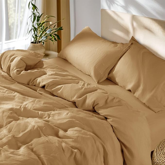 SONORO KATE 100% French Linen Duvet Cover Queen Size, Soft Breathable for Hot Sleepers, Moisture Wicking & Durable Cover Set - Zipper Closure & 4 Corner Ties Duvet Covers 3 Piece (Rust,Queen)