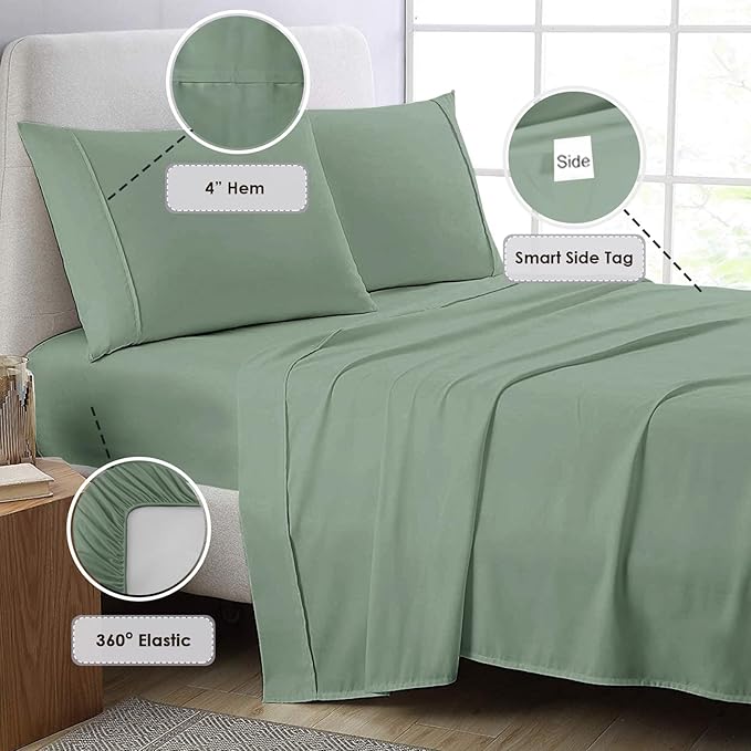 Pizuna Pure 100% Cotton Sheets California King Size, 800 Thread Count Long Staple Cotton Crisp Sateen Sheets California King with 15inch Deep Pocket (Combed Sea Foam Cotton Sheets California King)