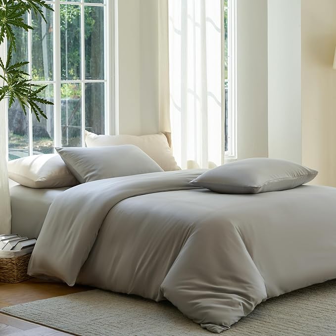 DOZ Duvet Cover Set, 100% Viscose derived from Bamboo, Organically Grown, Buttery Soft, Cooling Duvet Covers, High GSM, 1 Duvet Cover and 1 Pillowcase, 70"x90" (Dove, Twin/Twin XL)