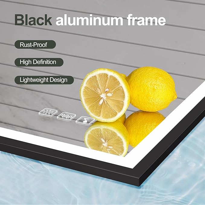 S·BAGNO 36''x28'' LED Bathroom Mirror with Lights, Bathroom Vanity Wall Mirror with Buletooth, Anti-Fog, Stepless Dimmable, 3 Colors, Tempered Glass Lighted Vanity Mirror for Bathroom