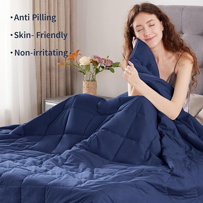 Weighted Blanket Queen Size (60"x80" 20lbs),Ultra Soft and Cozy Cooling Weighted Blanket Queen Size for Adult,Heavy Blanket with Machine Washable Soft Blanket, Blue