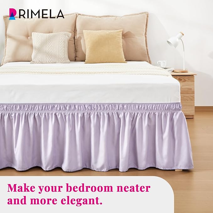 RIMELA Lavender Purple Bed Skirt Queen Size 18 Inch Drop, Wrap Around Elastic Bedskirt, Dust Ruffle for Adjustable Bed Base Machine Washable Easy to Install Bed Skirts