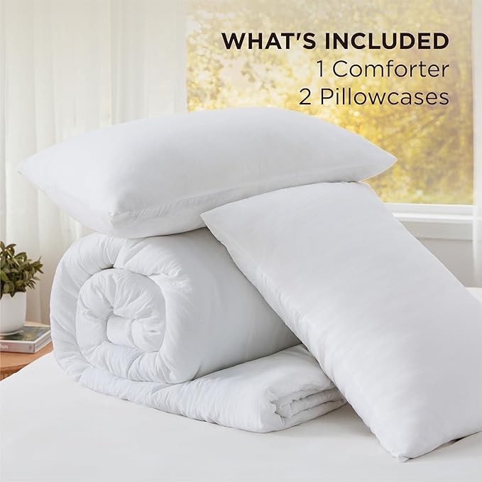 Bedsure King Size Comforter Set, White Soft Prewashed Bedding for All Seasons, 3 Pieces GentleSoft™ Warm Down Alternative Bed Set, 1 Lightweight Comforter (104"x90") and 2 Pillowcases (20"x36")