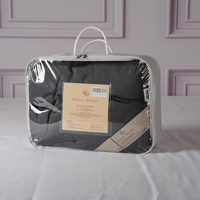 CUDDLE DREAMS Lightweight Silk Filled Comforter for Summer, Detachable Tencel Duvet Cover for Easy Care, Naturally Breathable (Steel Gray, Twin)