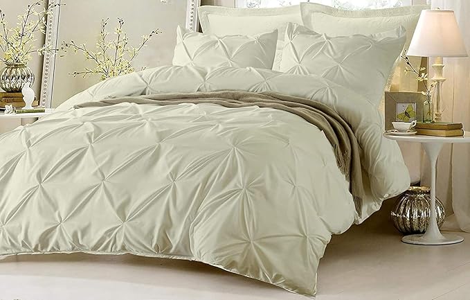 Pinch Pleated Cotton Duvet Cover Oversized 800 Thread Count 100% Egyptian Cotton 3-Piece Cover for Comforter Solid Pattern Quality Breathable Long Lasting Satee Weave Qulit Duvet Cover (Ivory)