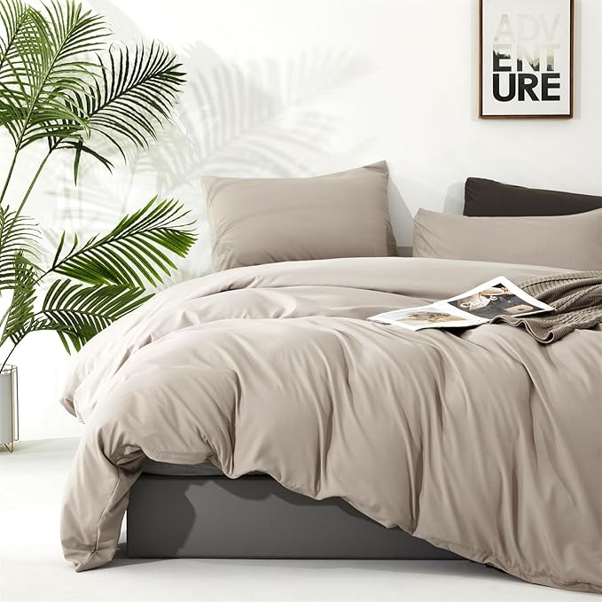 Cottonight Beige Comforter Set California King Cream Khaki Bedding Comforter Set Cal King Solid Light Champagne Blanket Quilts Modern Soft Breathable Taupe 3 Piece Light Khaki Bedding Set