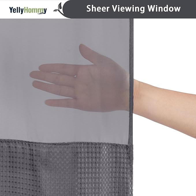YellyHommy No Hook Shower Curtain with Snap in Liner Set Less Waffle Shower Curtain for Bathroom (Dark Grey, 87" L x 72" W)