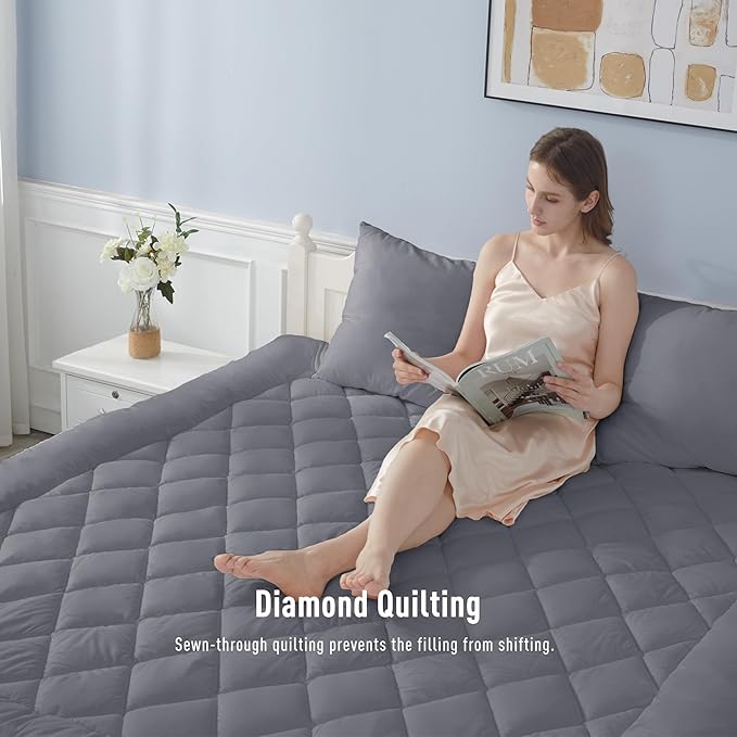 California King Size Mattress Pad Cotton Top Mattress Cover Quilted Fitted Mattress Protector with 18-22" Deep Pocket Down Alternative Fill Noiseless & Breathable (Cal King, Dark Grey)