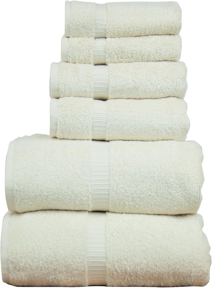 Luxury Hotel & Spa Quality Collection, Highly Absorbent & Quick Dry 100% Turkish Cotton, 750+ GSM, Eco Friendly Towel, Dobby Border Towels, 2 Bath Towel, 2 Hand Towel, 2 Washcloths (6 Piece, Beige)