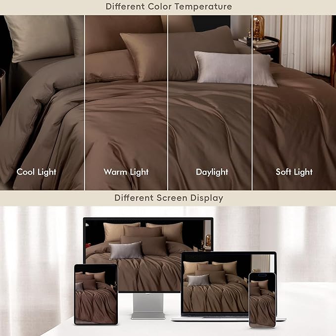 MooMee Duvet Cover Set 100% Extra Long Staple Cotton 600 Thread Count Silky Sateen Smooth Luxury Soft Breathable Durable Hotel Quality Bedding, 3 Pieces (Chocolate Brown, Super Queen 90"x98")