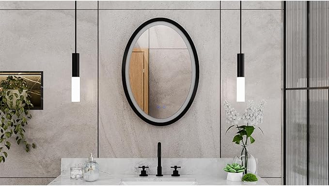 DreamLine Brilliance 28 in. H x 20 in. W Oval Light-up Mirror, Matte Black