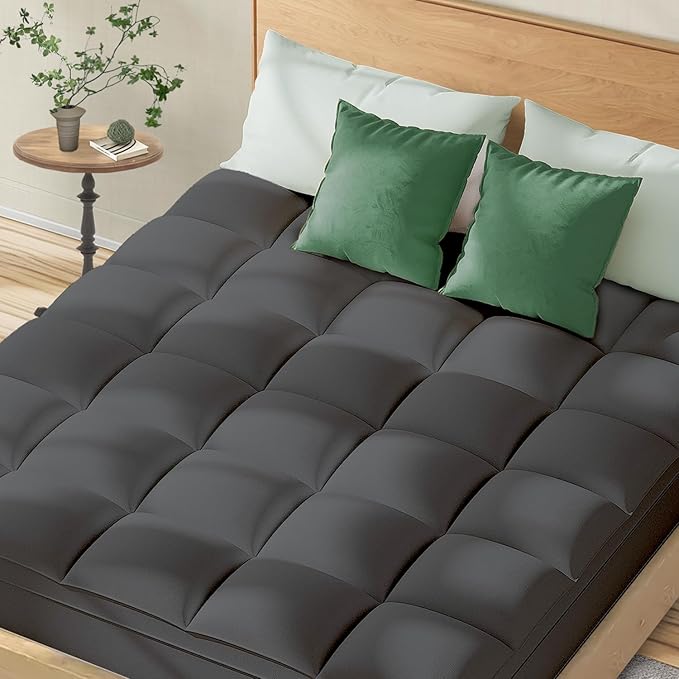 Topllen King Mattress Topper for Back Pain Relief, Extra Thick Pillow Top Plush Mattress Pad with Deep Pocket, Soft Pillowtop King Size Bed Toppers Filled Fluffy Down Alternative, Gray