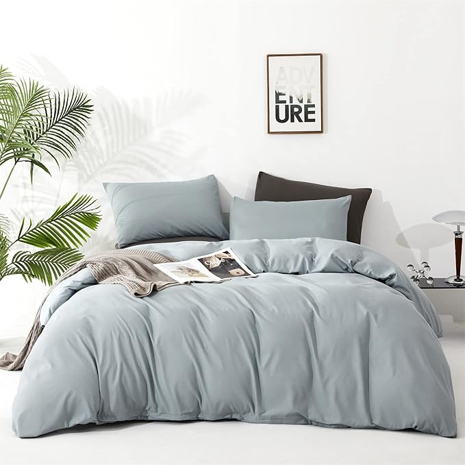 KAREVER Dusty Blue Comforter Set Twin Size Solid Blue Bedding Girls Boys 3 Pieces Twin Blanket Set All Season as Gift