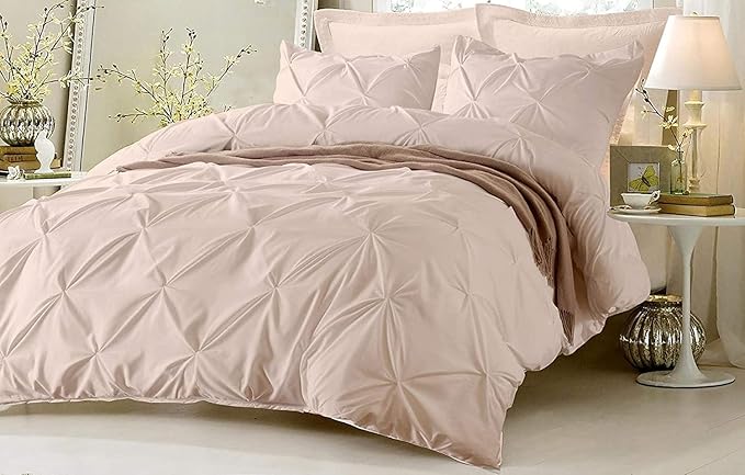 Egyptian Cotton Duvet Cover Cal King Pinch Pleated 800 Thread Count 100% Egyptian Cotton Long Staple Quilt Cover King Size 1 Piece Silky Soft Breathable with Hidden Zipper Closure Duvet Cover (Blush)