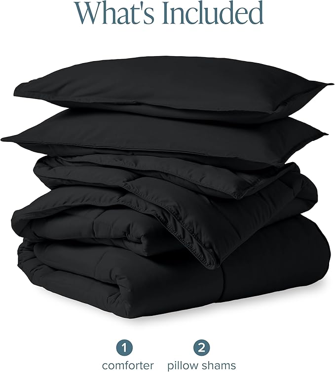 Bare Home Comforter Set - Queen Size - Ultra-Soft - Goose Down Alternative - Premium 1800 Series - All Season Warmth (Queen, Black)