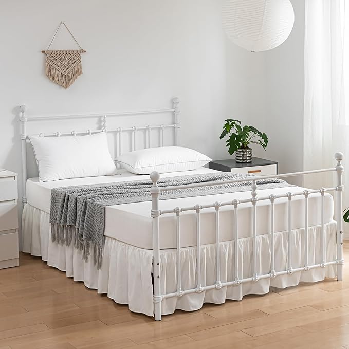 Bed Skirt Twin Size Ruffled Bed Skirt with Split Corners, 12 Inch Drop Dust Ruffle Bed Skirt with Platform, Ivory, Twin - 12" Drop