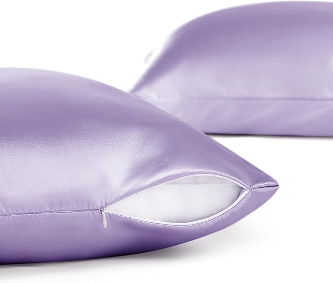 Bedsure Satin Pillowcase with Zipper, Similar to Silk Pillow Cases 2 Pack, Satin King Pillow Cases Set of 2, Silky & Soft Pillow Covers for Hair and Skin, Gifts for Women Men, Lavender, 20x36 Inches