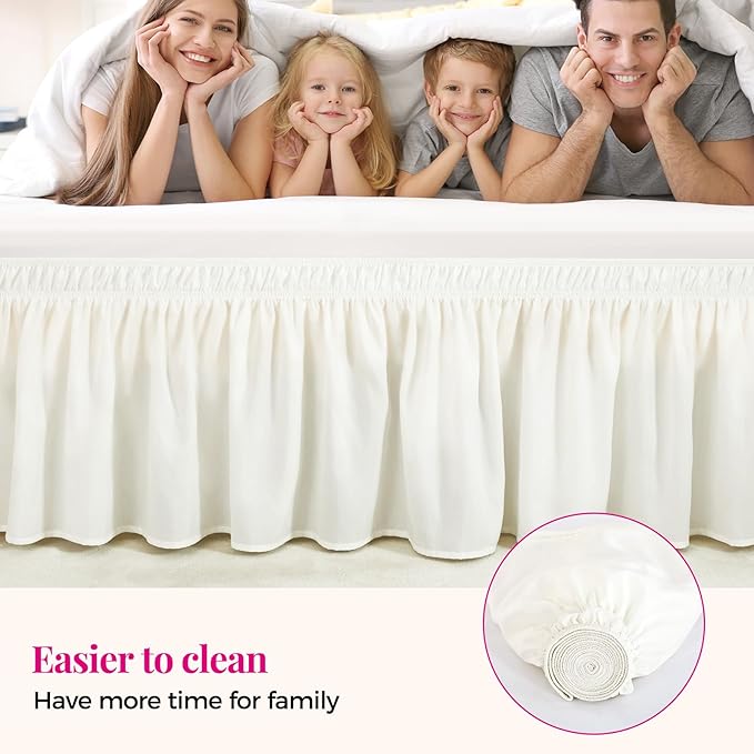 RIMELA Warm White Bed Skirt King Size 12 Inch Drop, Wrap Around Elastic Adjustable Bedskirt, Bed skirting Dust Ruffle for Bed Frame & Box Spring Soft Durable Fabric Machine Washable Easy to Install
