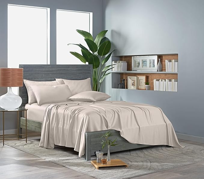 Pure Bamboo California King Sheets, Genuine 100% Organic Viscose Derived from Bamboo Bed Sheet Set, Soft & Cooling, Double Stitching, Lifetime Quality Promise (California King, Creme)