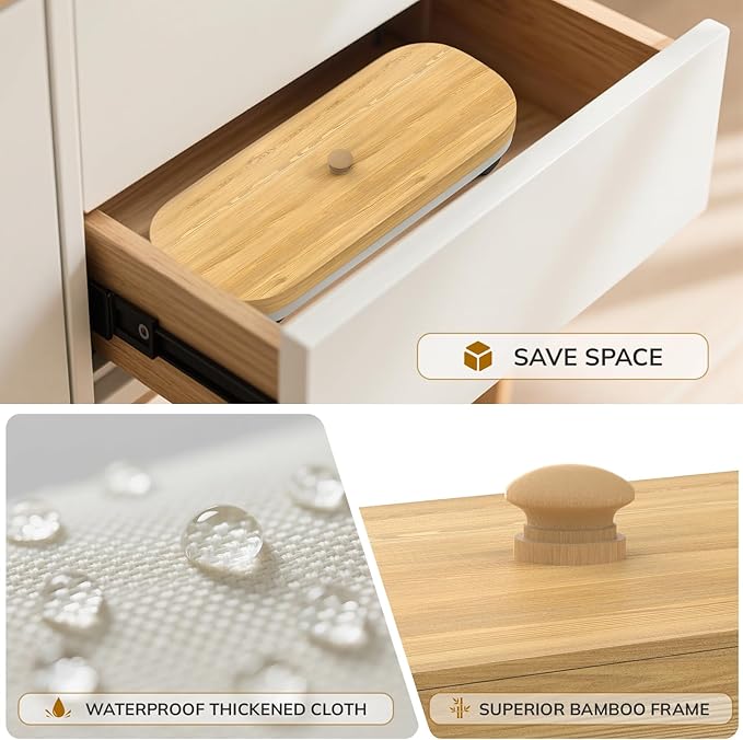 Toilet Paper Storage with Wheel Bamboo Toilet Paper Holder with Lid and Handle Toilet Papers Organizer for Bathroom Free Standing 30L Papers Basket for 9-12 Rolls Bathroom Accessories, Beige