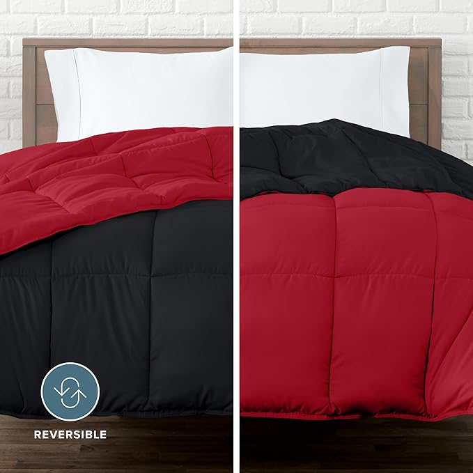 Bare Home Oversized Queen Comforter - Reversible Colors - Goose Down Alternative - Ultra-Soft - Premium 1800 Series - All Season Warmth - Bedding Comforter (Oversized Queen, Black/Red)