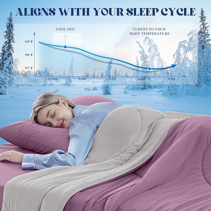Cooling Comforter Twin Size, Double-Sided Cooling Blanket for Hot Sleepers & Night Sweats, Arc-Chill Q-Max > 0.4 Breathable Ice Blanket, Lightweight Cold Comforter (68''x90'', Muted Pink)