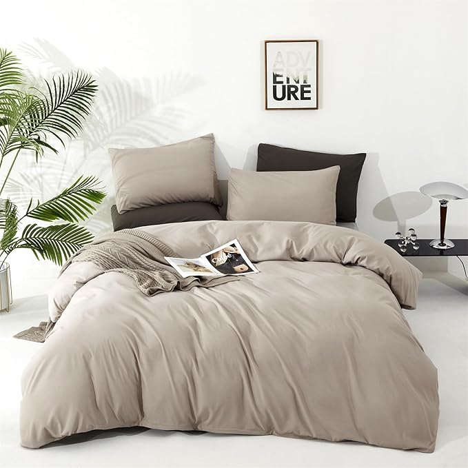 Cottonight Beige Comforter Set California King Cream Khaki Bedding Comforter Set Cal King Solid Light Champagne Blanket Quilts Modern Soft Breathable Taupe 3 Piece Light Khaki Bedding Set