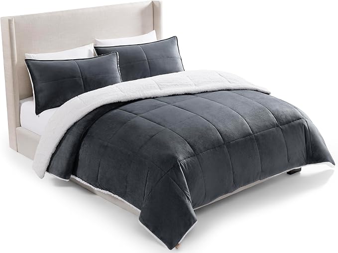UGG Blissful Comforter Set with 2 Pillow Shams Reversible White Comforter Plush Fluffy Warm Bed Set Premium Hypoallergenic Down Alternative Bedding Breathable, King/California King, Blue Imperial