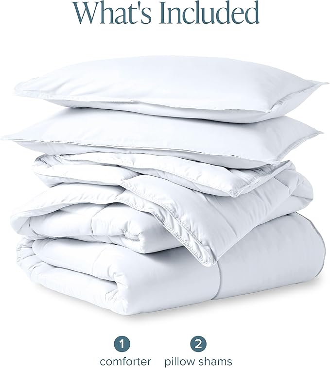 Bare Home Comforter Set - Queen Size - Ultra-Soft - Goose Down Alternative - Premium 1800 Series - All Season Warmth (Queen, White)